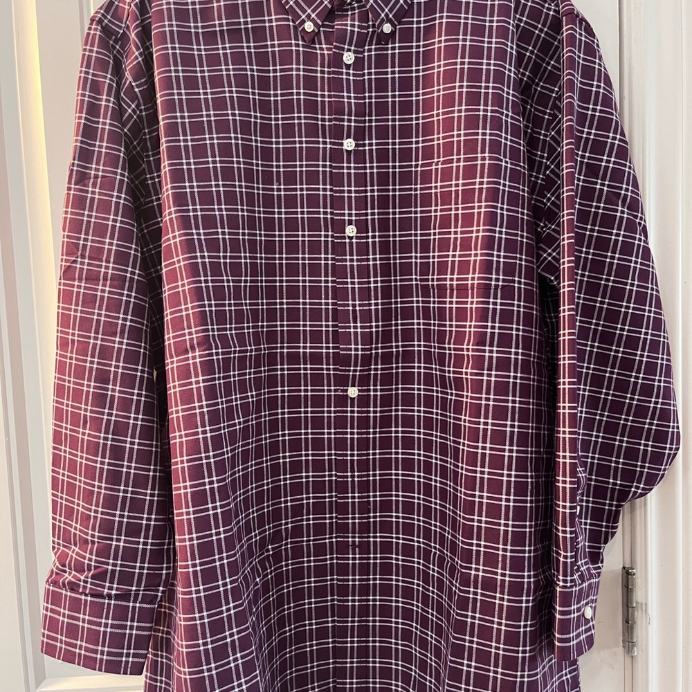 Stafford Mens Maroon Plaid Button-Down Shirt